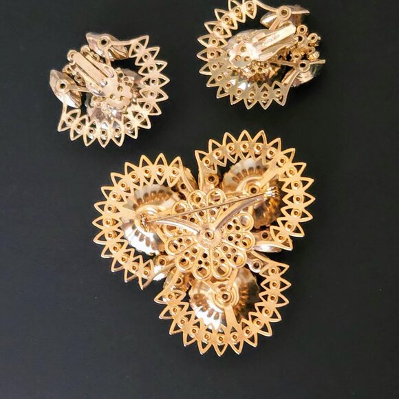 Vintage Judy Lee Jewels Emerald Green Rhinestone Brooch & Earring Set - Picture 9 of 11